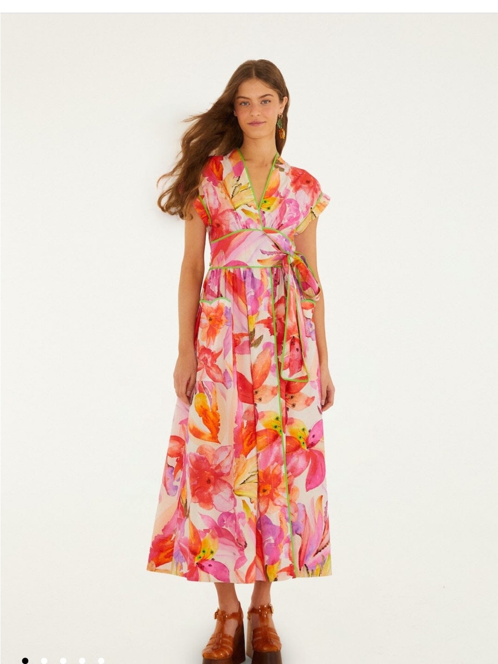 FARM Rio Pink & Orange Floral Maxi Wrap Dress